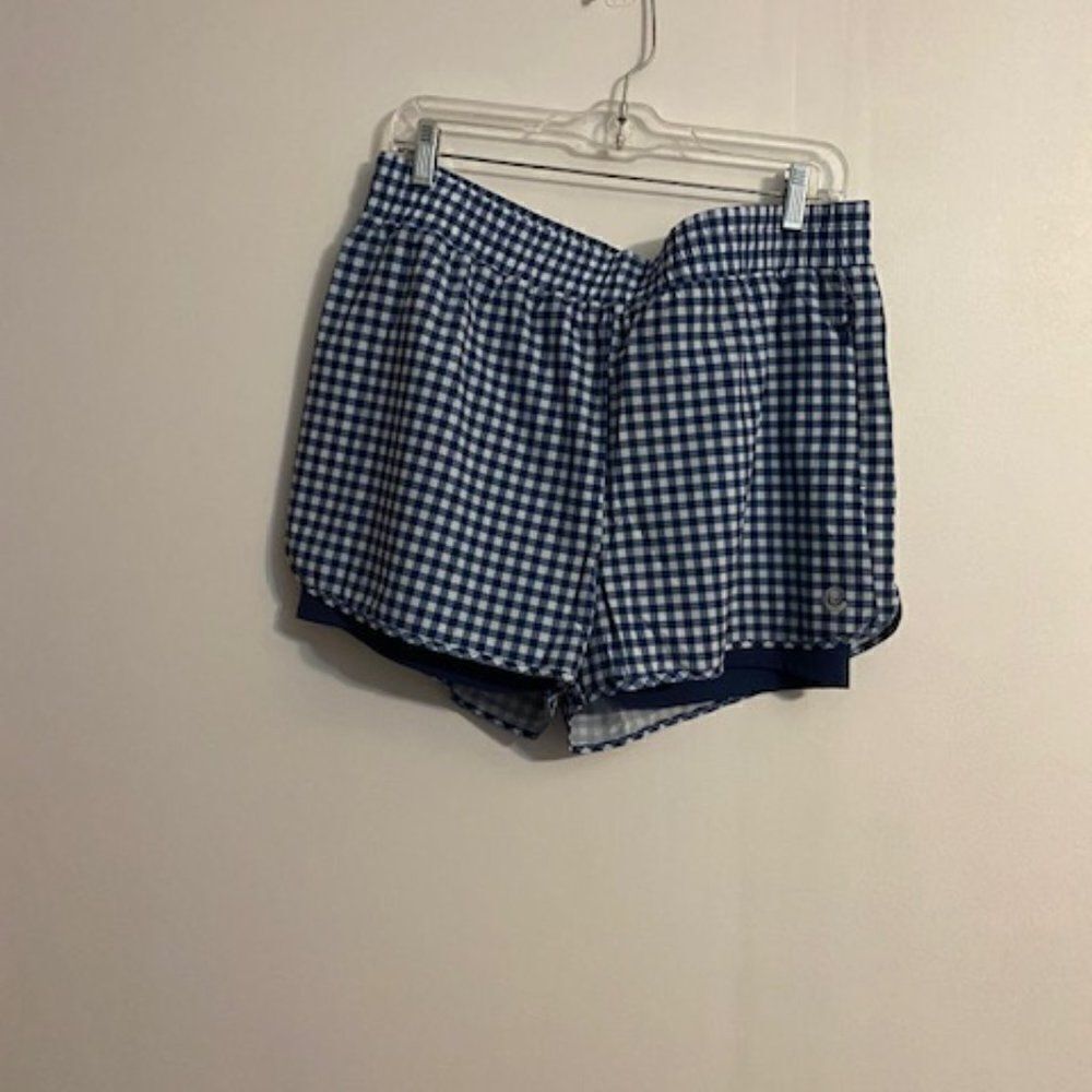 Johnny Was Calme Elements Blue/White Plaid running shorts, size XL